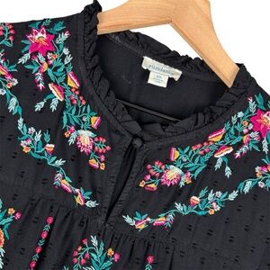 Sundance Embroidered Swiss Dot Blouse Floral Womens XS Black Romantic Boho